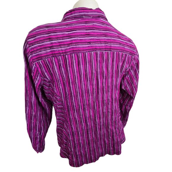 Catherines Womens 2X 22/24W Purple Pink Silver Striped Button-Up Shirt JJ4061 - Picture 3 of 9